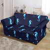 Navy Seahorse Pattern Print Loveseat Cover-grizzshop