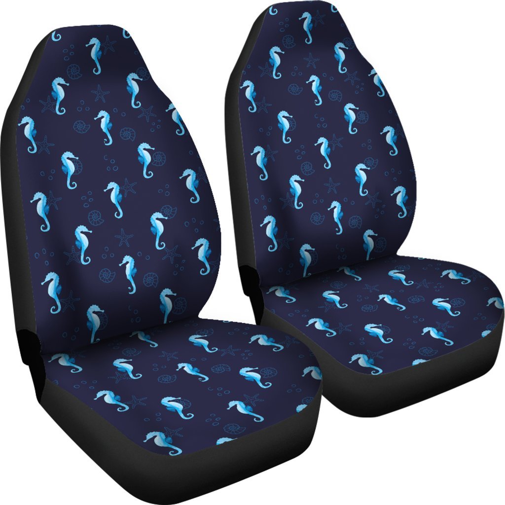 Navy Seahorse Pattern Print Universal Fit Car Seat Cover-grizzshop
