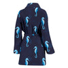 Navy Seahorse Pattern Print Women Long Robe-grizzshop