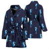 Navy Seahorse Pattern Print Women Long Robe-grizzshop