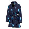 Navy Seahorse Pattern Print Women Long Robe-grizzshop