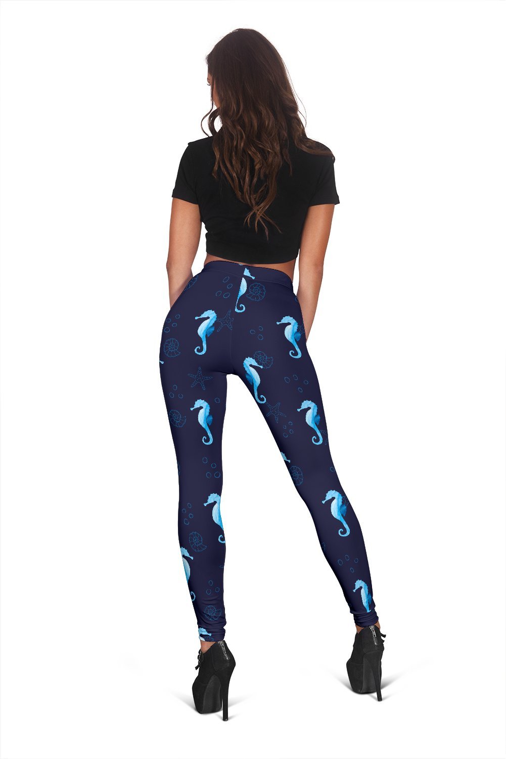 Navy Seahorse Print Pattern Women Leggings-grizzshop