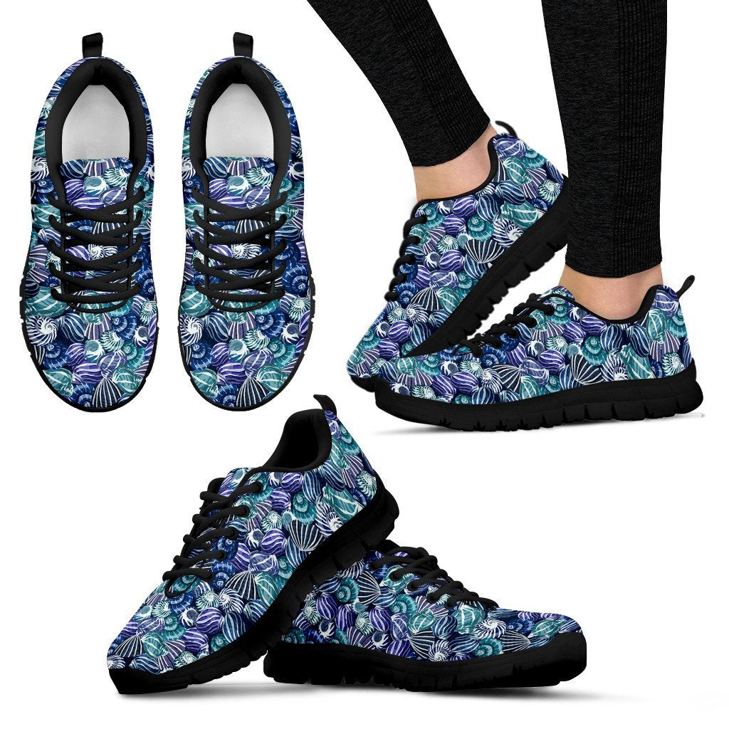 Navy Snail Pattern Print Black Sneaker Shoes For Men Women-grizzshop
