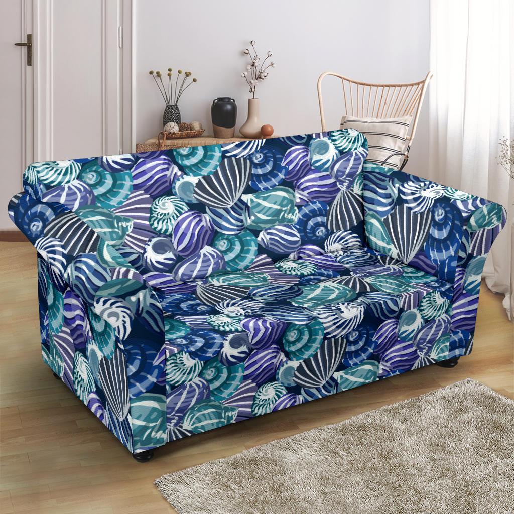 Navy Snail Pattern Print Loveseat Cover-grizzshop