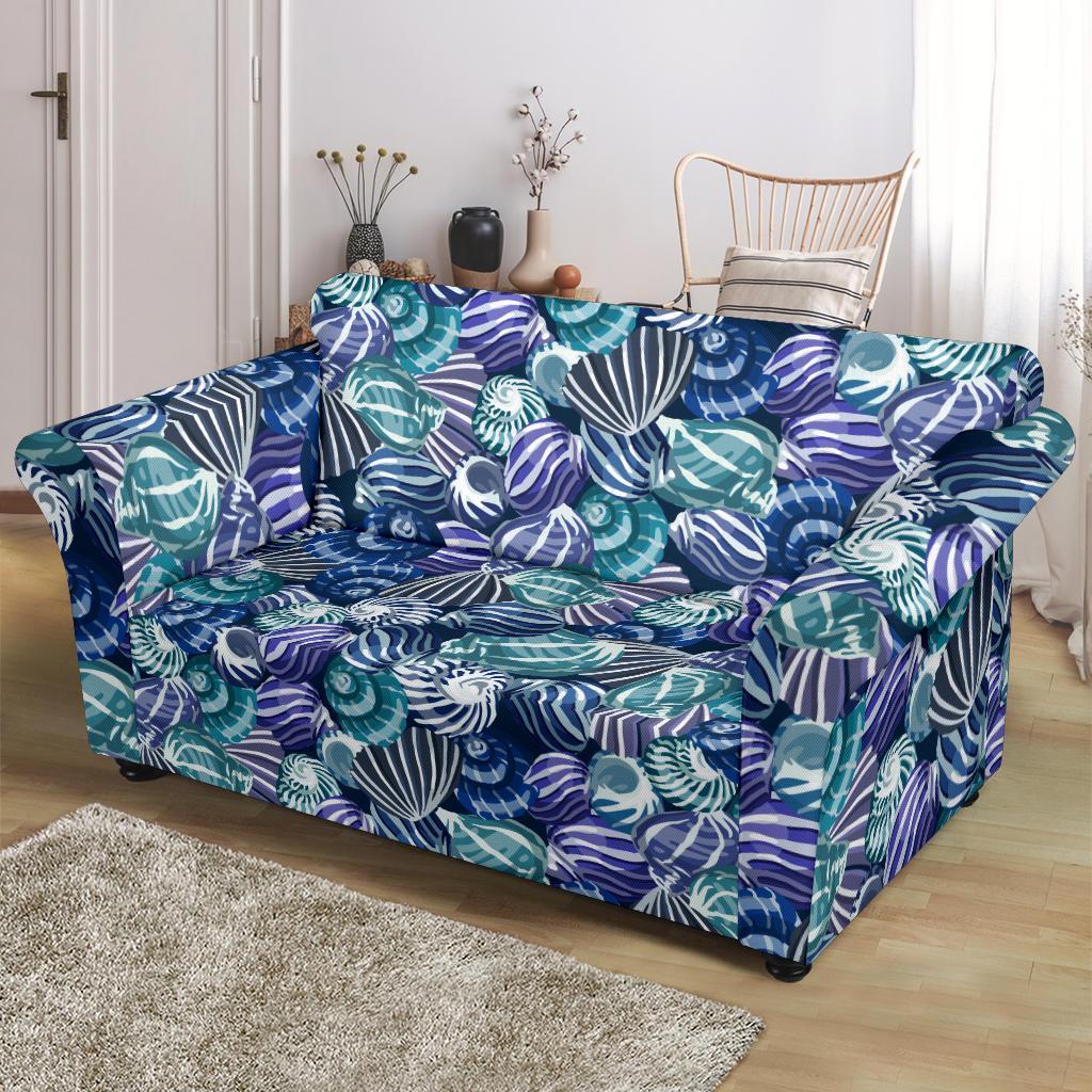 Navy Snail Pattern Print Loveseat Cover-grizzshop