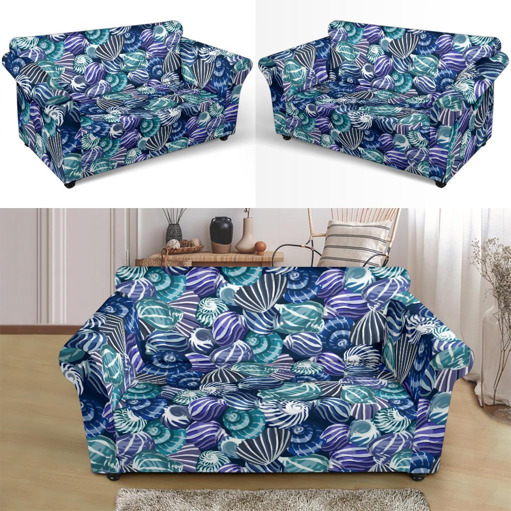 Navy Snail Pattern Print Loveseat Cover-grizzshop