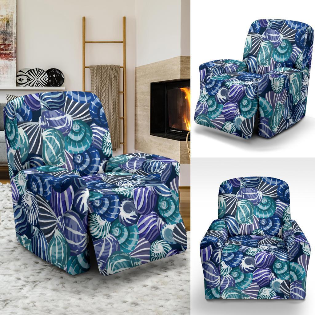 Navy Snail Pattern Print Recliner Cover-grizzshop