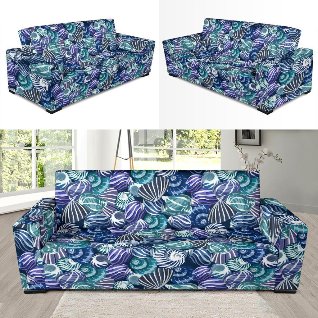 Navy Snail Pattern Print Sofa Covers-grizzshop