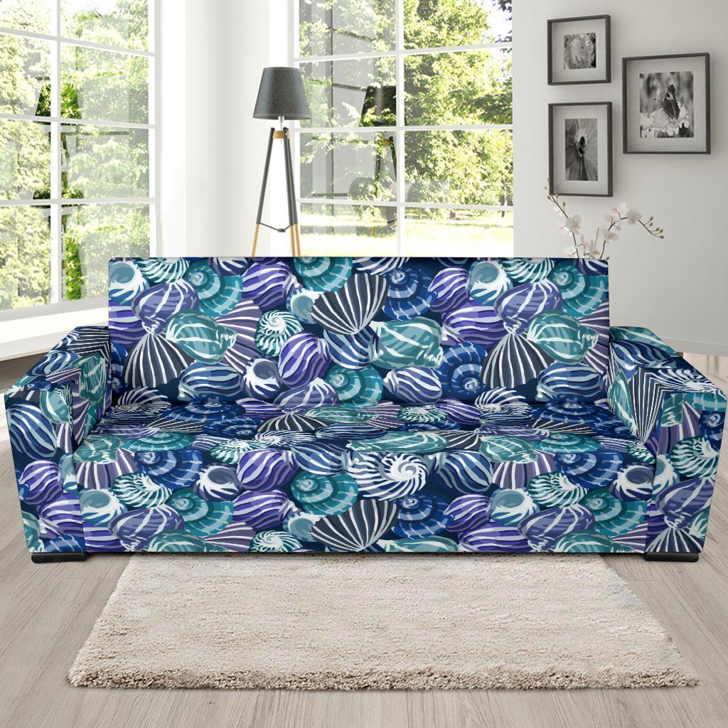 Navy Snail Pattern Print Sofa Covers-grizzshop