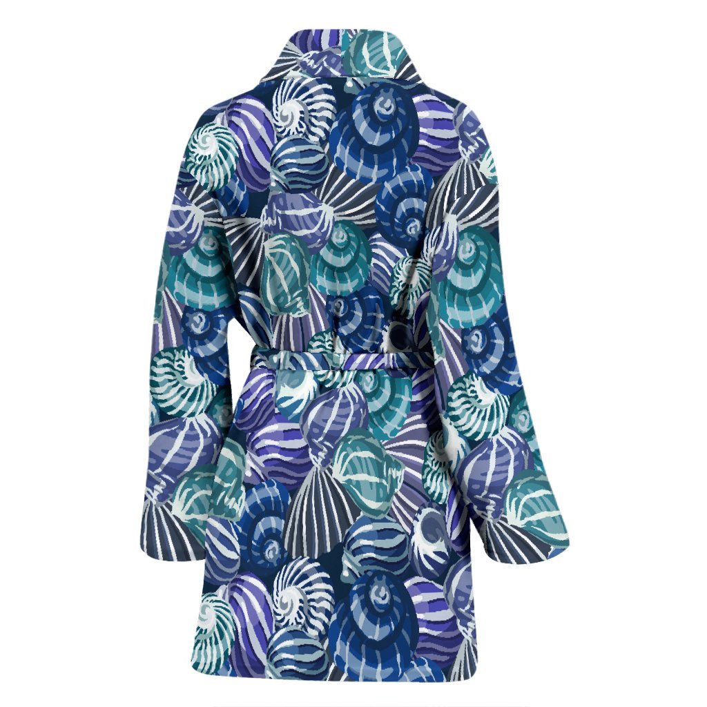 Navy Snail Pattern Print Women Long Robe-grizzshop