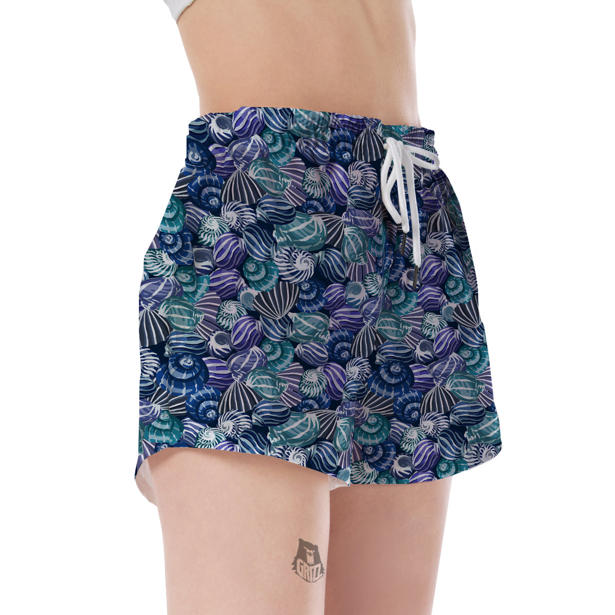 Navy Snail Pattern Print Women's Shorts-grizzshop
