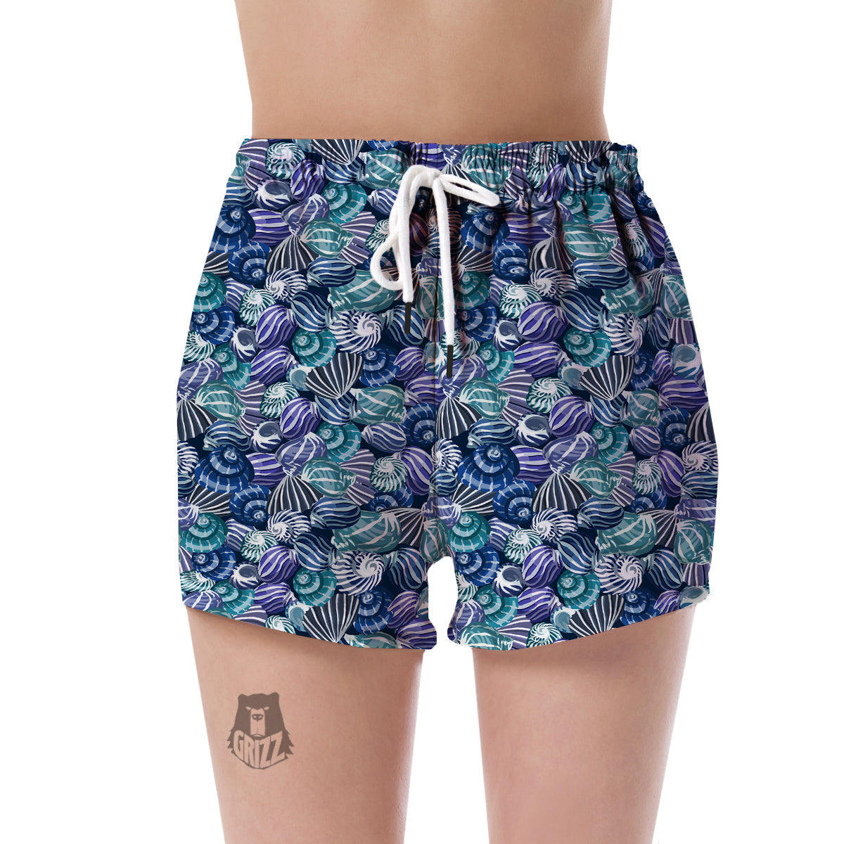 Navy Snail Pattern Print Women's Shorts-grizzshop