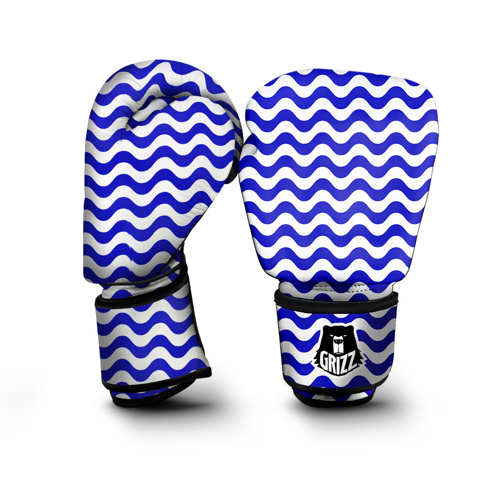 Navy Wave Striped Print Boxing Gloves-grizzshop