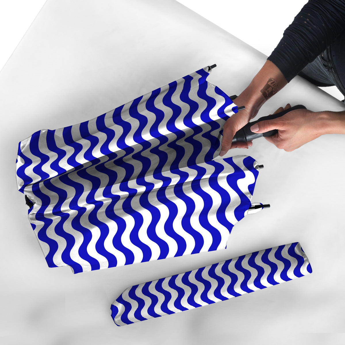 Navy Wave Striped Print Umbrella-grizzshop