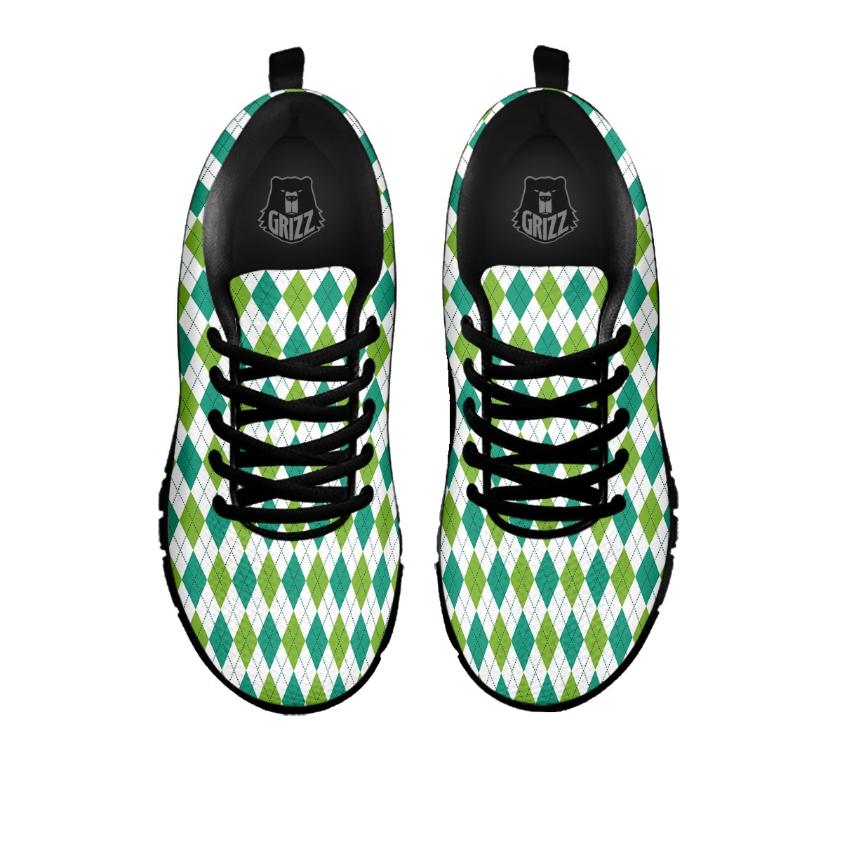 Navy White And Green Argyle Print Pattern Black Sneaker-grizzshop