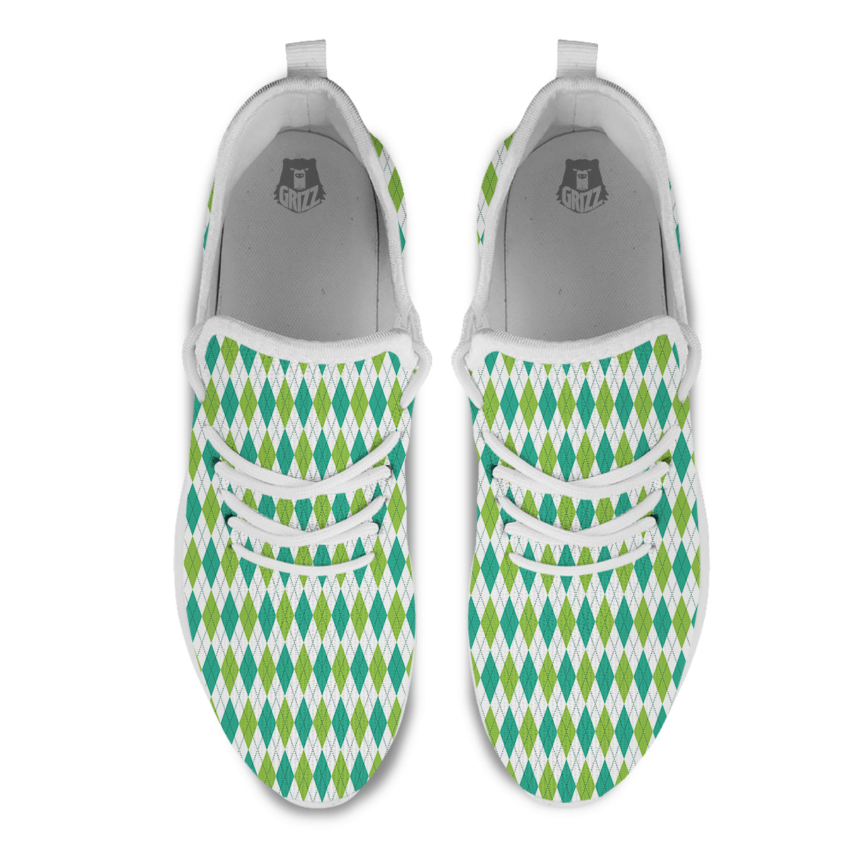 Navy White And Green Argyle Print Pattern White Athletic Shoes-grizzshop