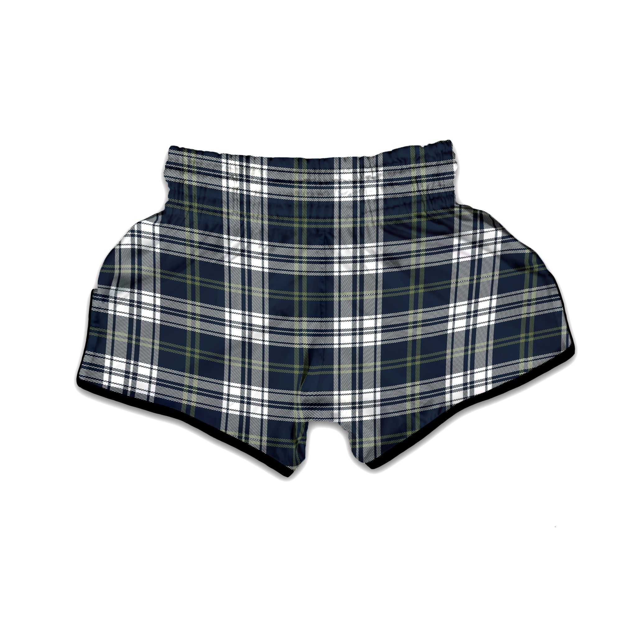 Navy White And Green Plaid Print Pattern Muay Thai Boxing Shorts-grizzshop