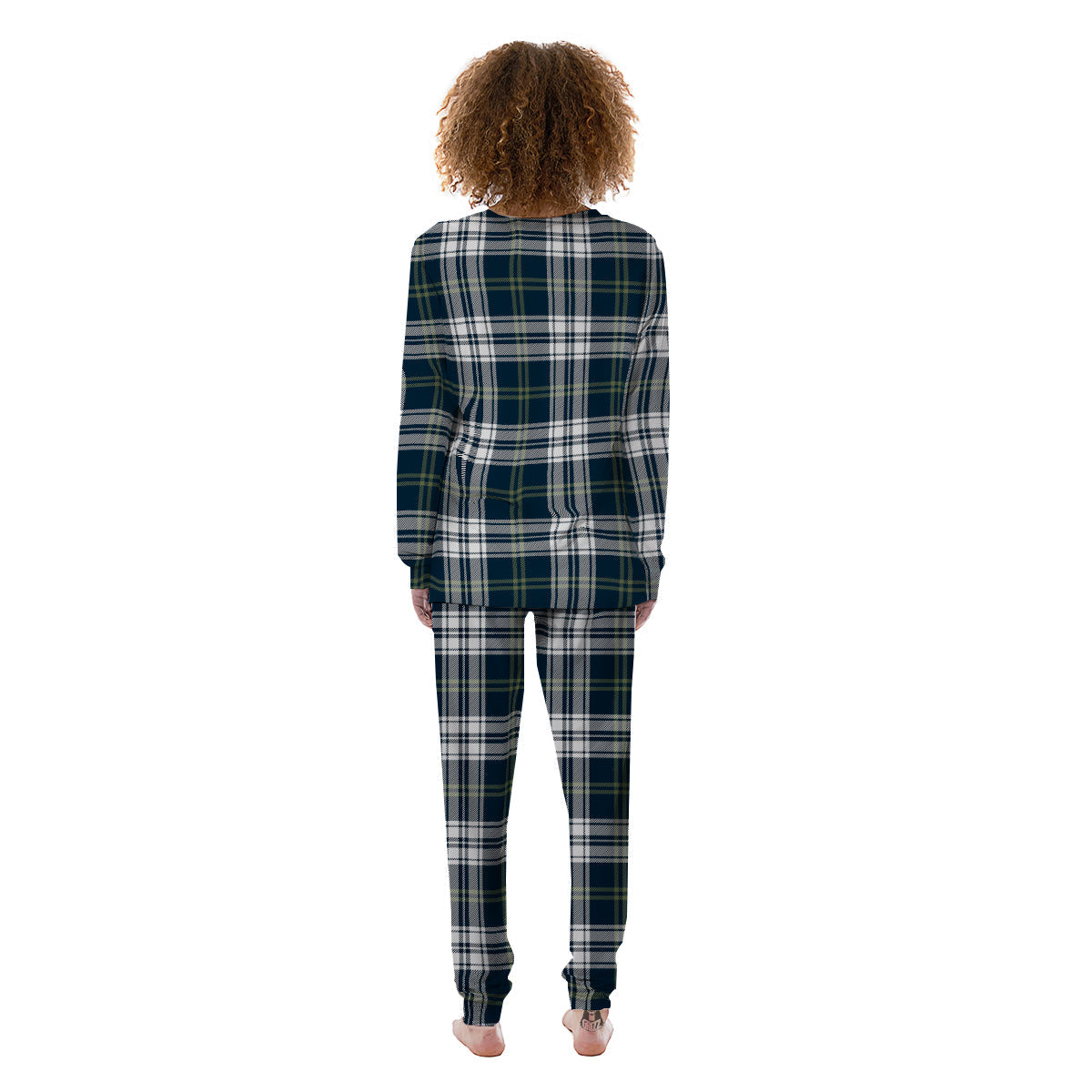 Navy White And Green Plaid Print Pattern Women's Pajamas-grizzshop