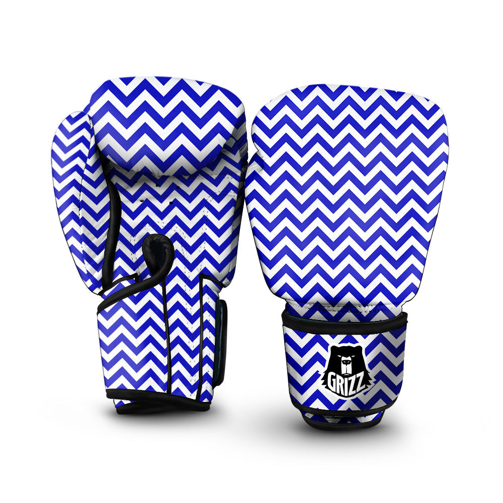 Navy Zigzag Print Pattern Boxing Gloves-grizzshop
