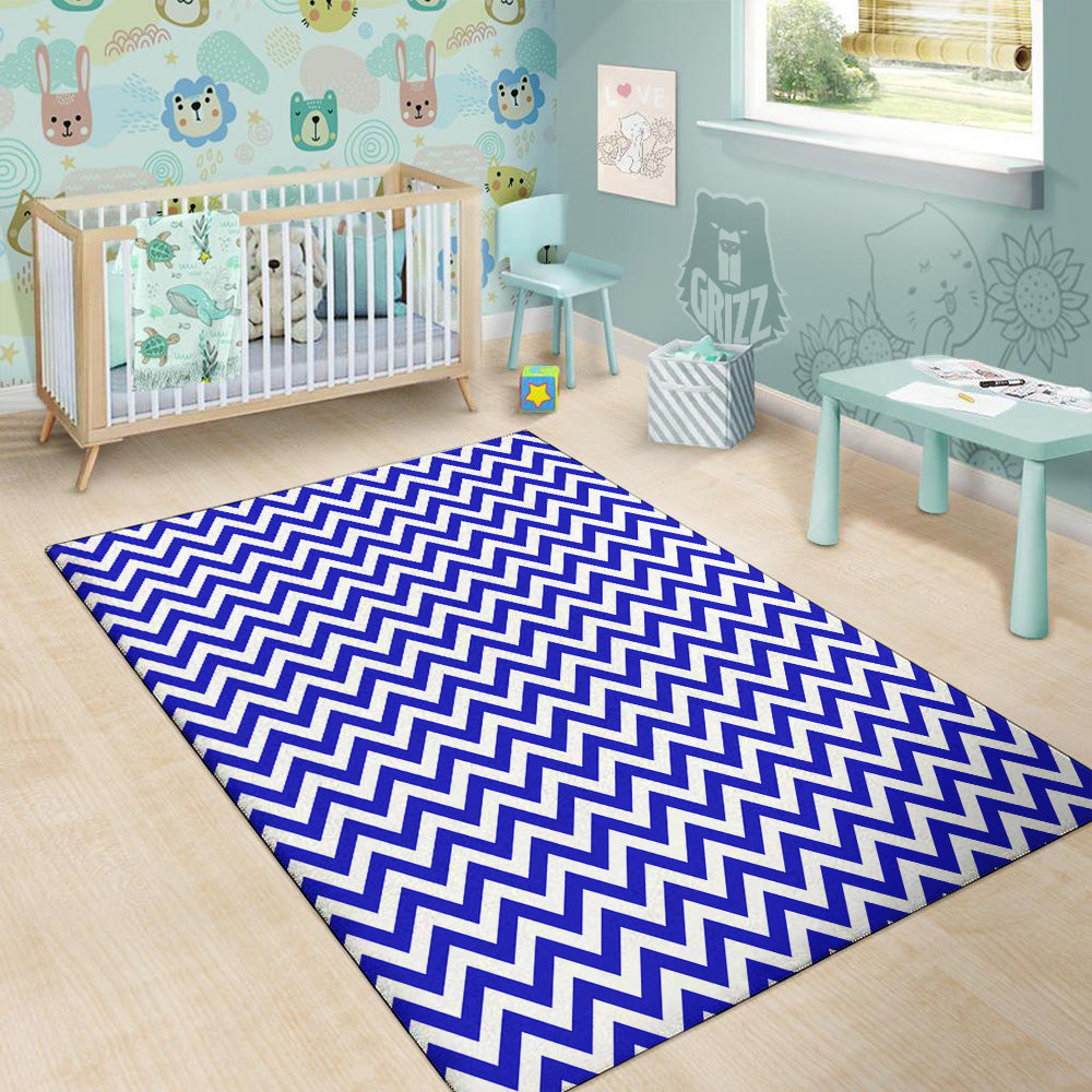 Navy Zigzag Print Pattern Floor Mat-grizzshop