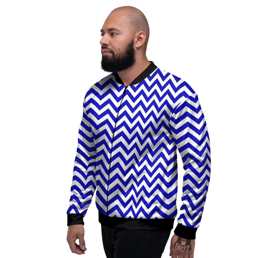 Navy Zigzag Print Pattern Men's Bomber Jacket-grizzshop