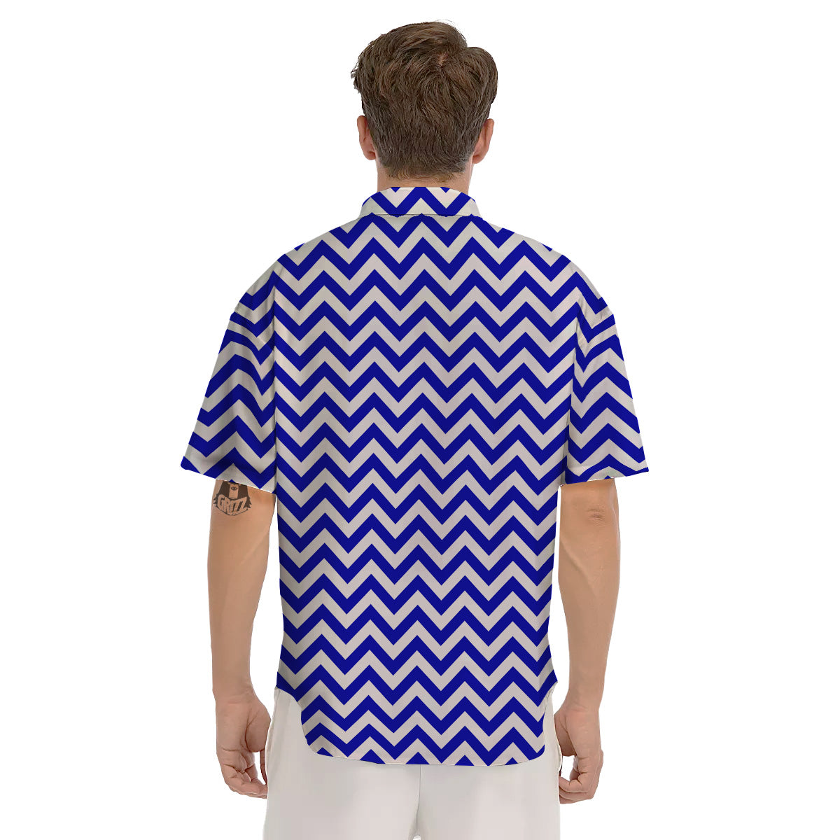 Navy Zigzag Print Pattern Men's Short Sleeve Shirts-grizzshop