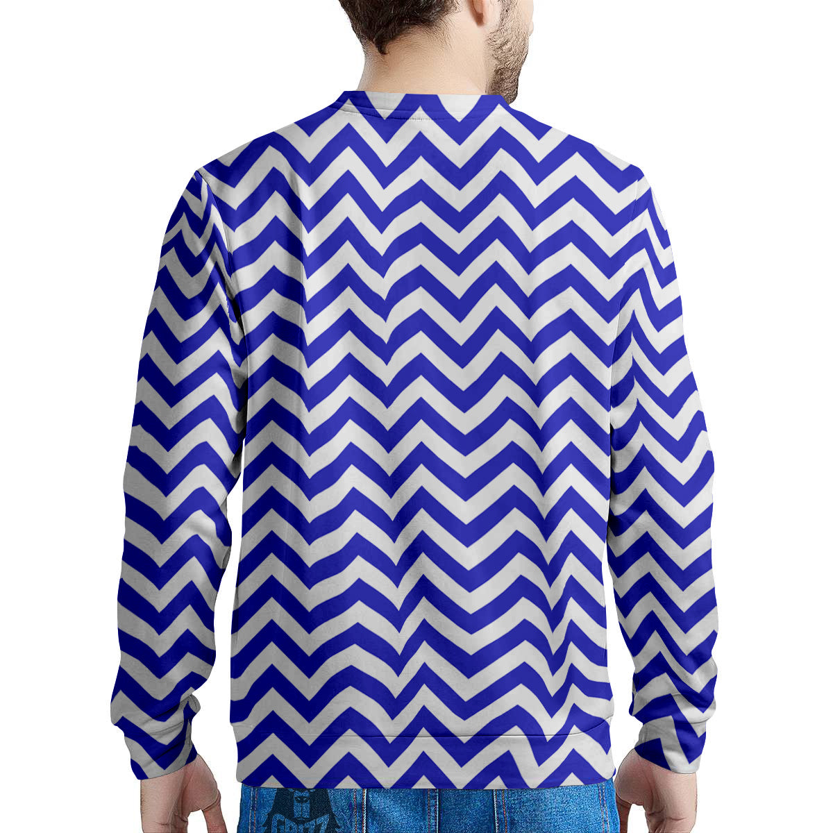 Navy Zigzag Print Pattern Men's Sweatshirt-grizzshop