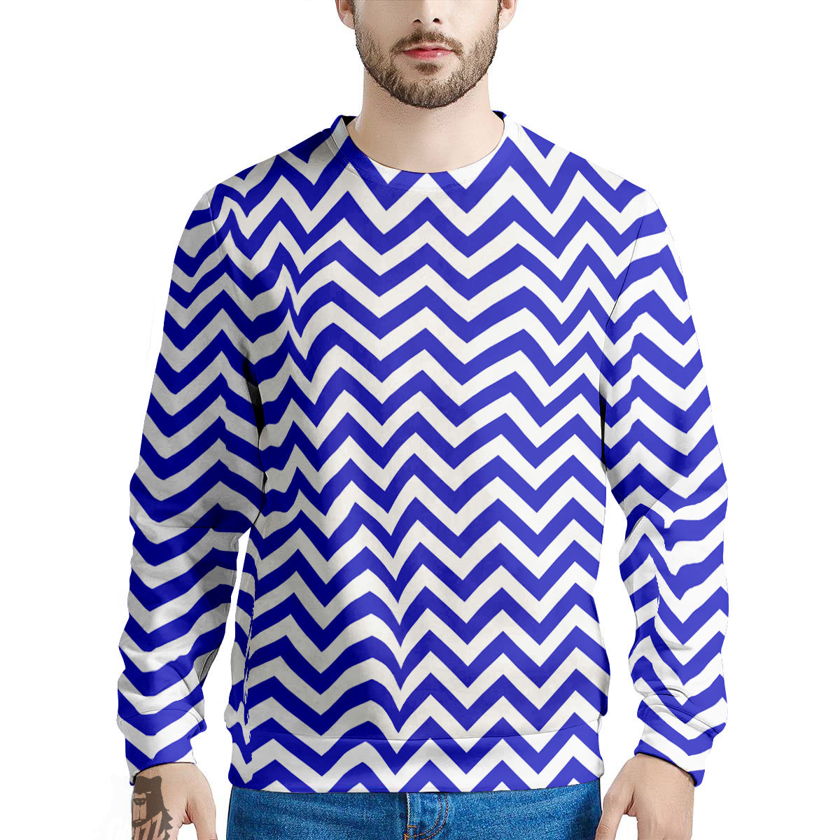 Navy Zigzag Print Pattern Men's Sweatshirt-grizzshop