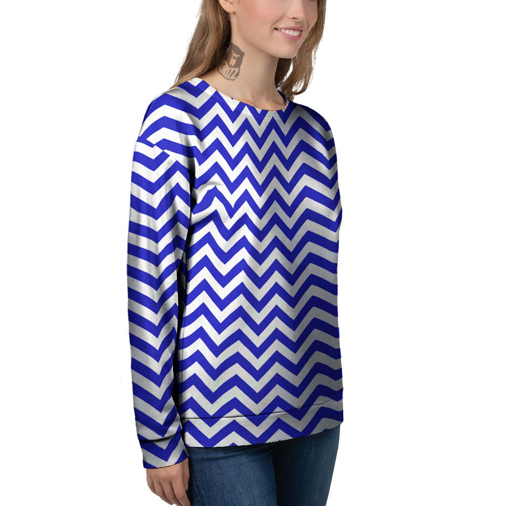 Navy Zigzag Print Pattern Women's Sweatshirt-grizzshop