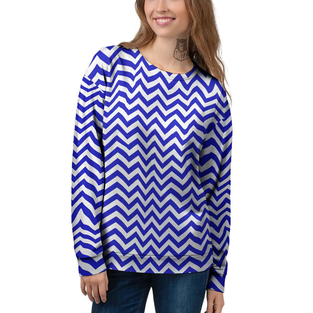 Navy Zigzag Print Pattern Women's Sweatshirt-grizzshop