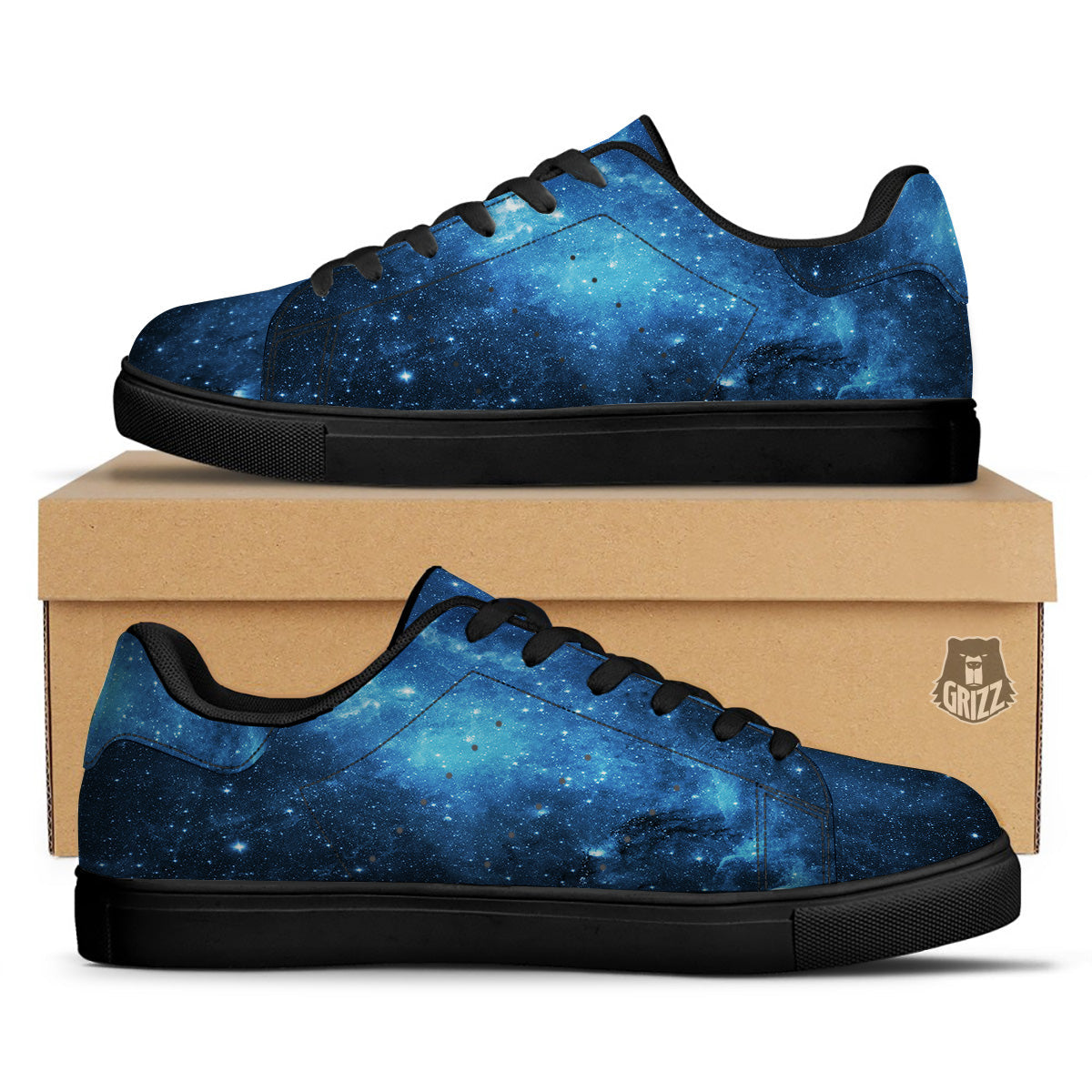 Nebula Galaxy Space Blue Light Print Black Low Top Sneakers-grizzshop