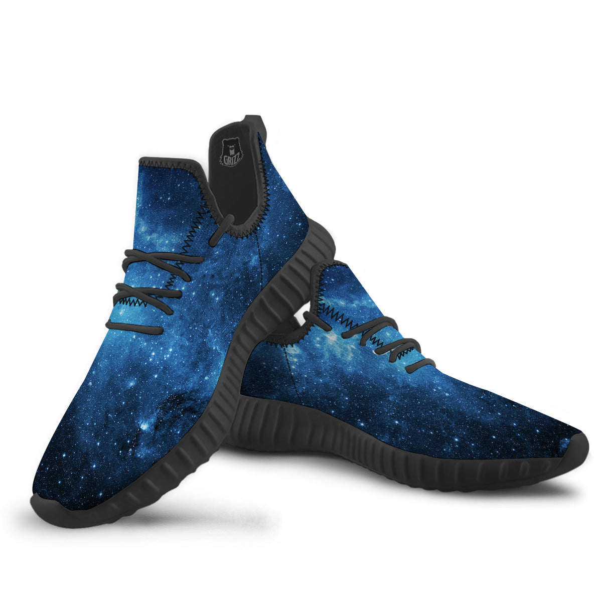 Nebula Galaxy Space Blue Light Print Black Walking Shoes-grizzshop