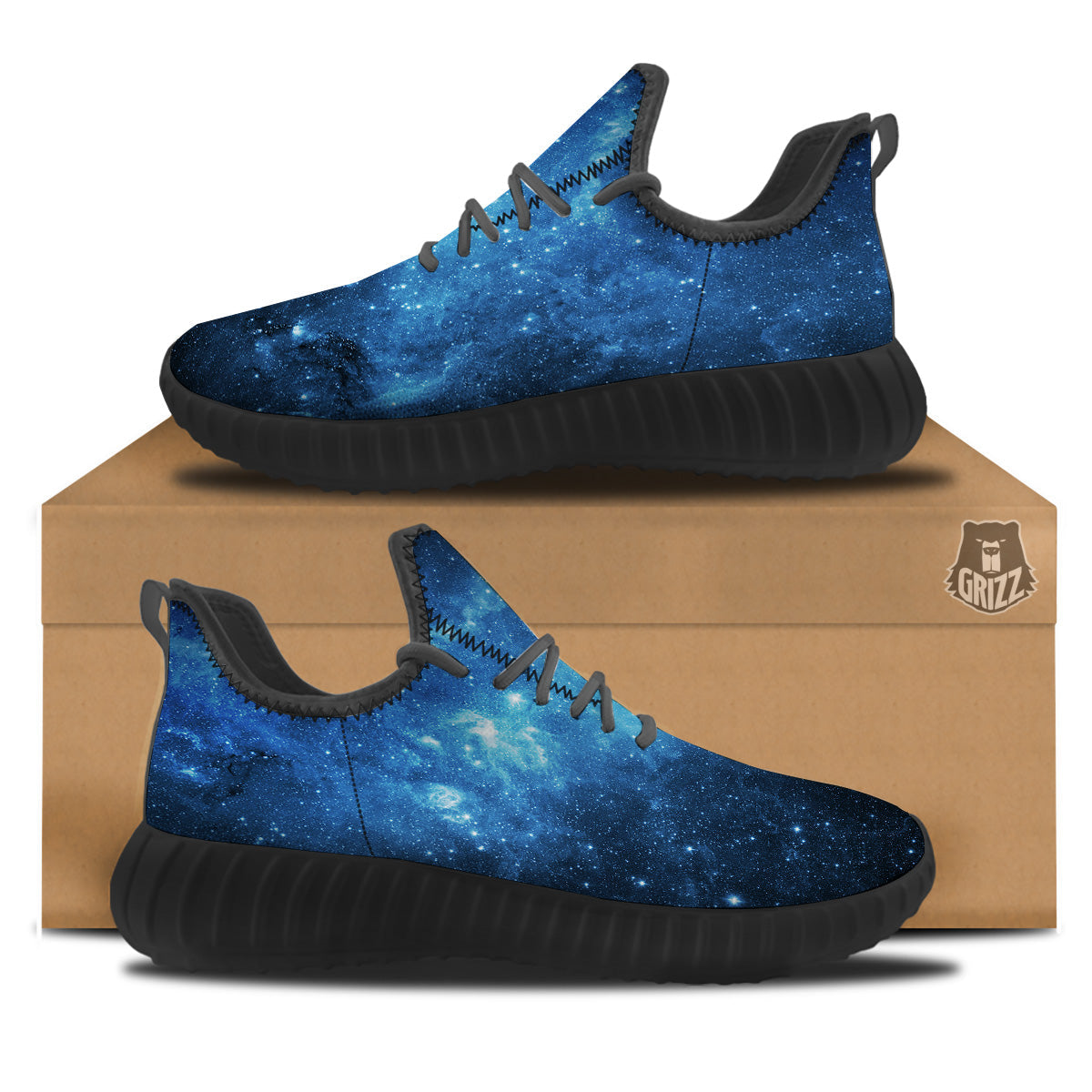 Nebula Galaxy Space Blue Light Print Black Walking Shoes-grizzshop