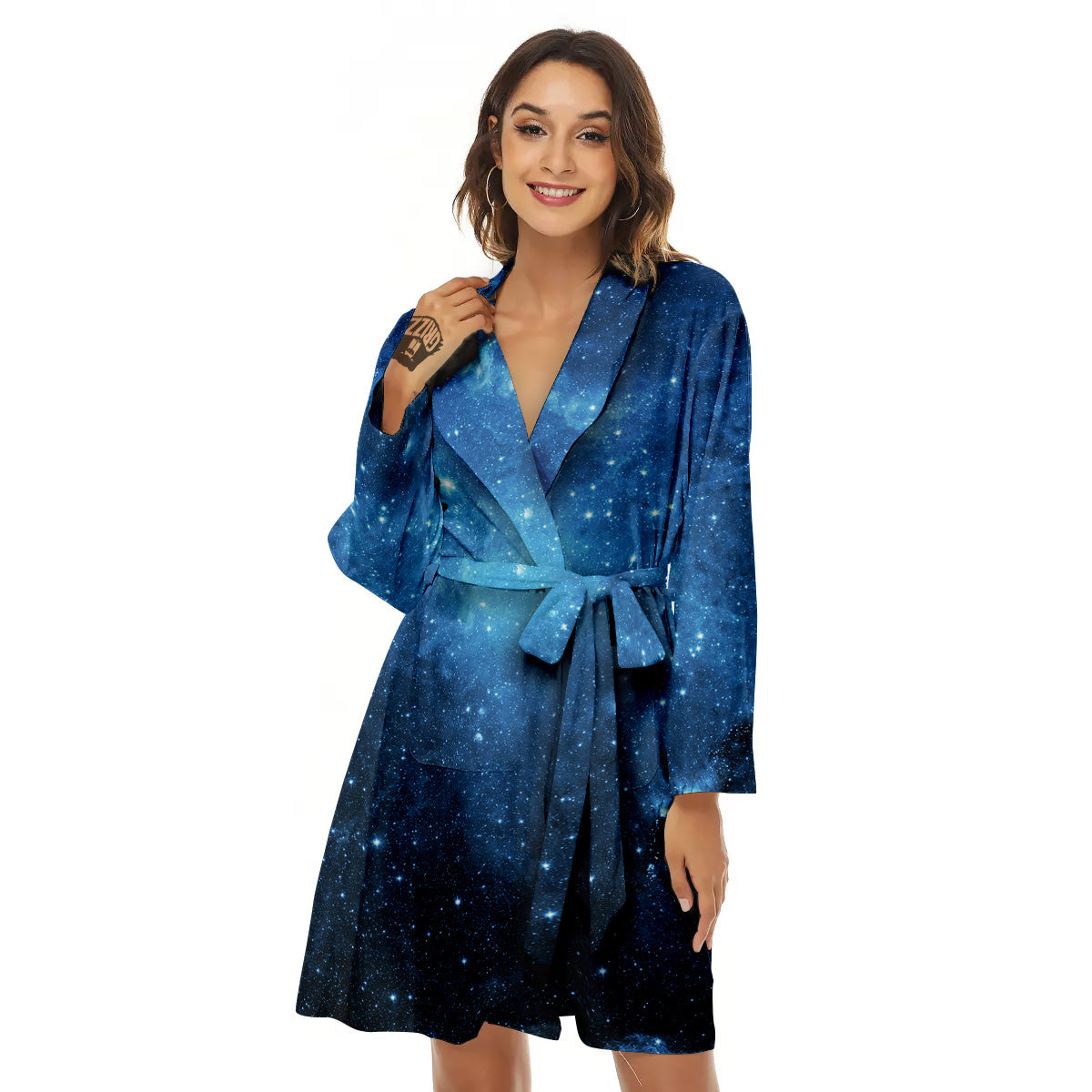 Nebula Galaxy Space Blue Light Print Women's Robe-grizzshop