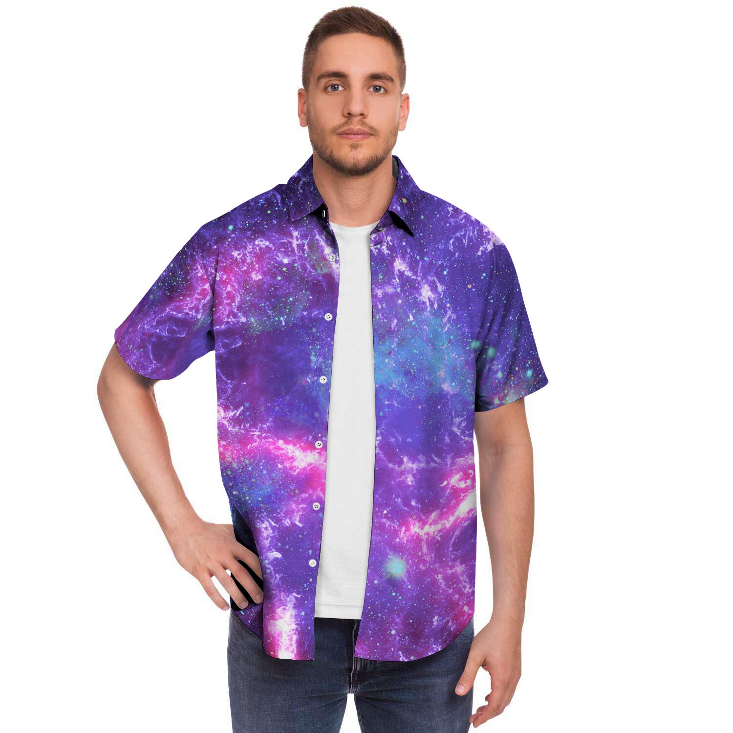 Nebula Galaxy Space Men's Short Sleeve Shirt-grizzshop