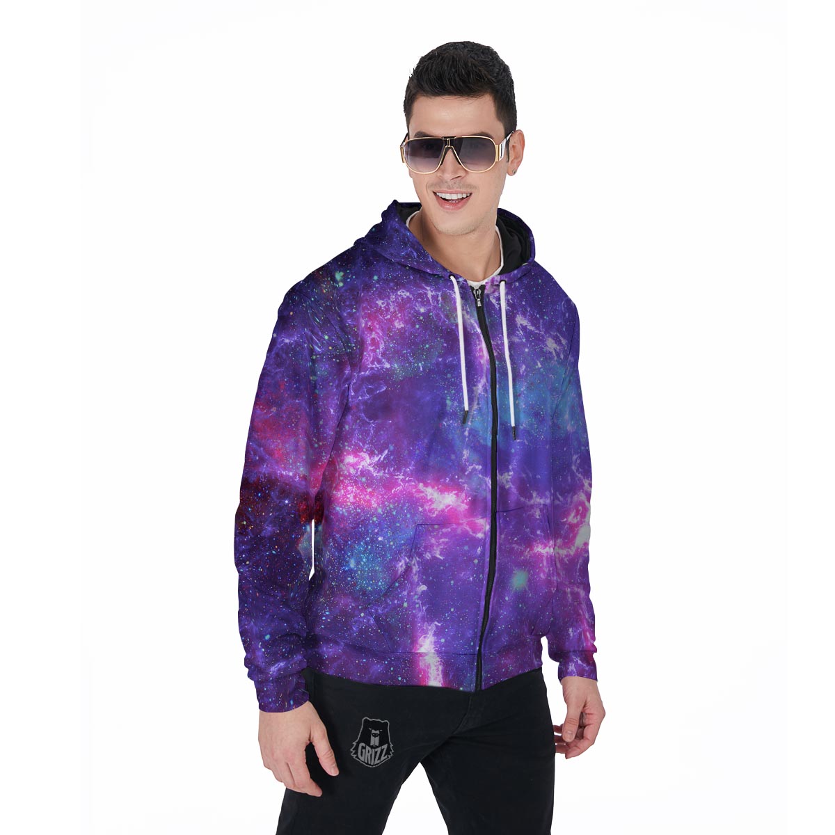 Nebula Galaxy Space Men's Zip Up Hoodie-grizzshop