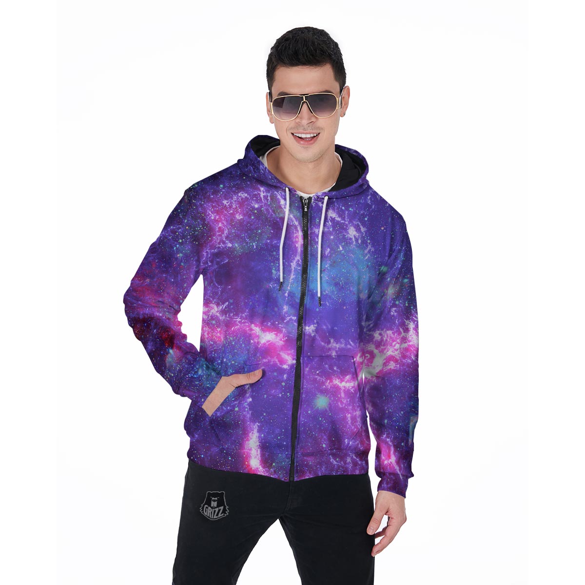 Nebula Galaxy Space Men's Zip Up Hoodie-grizzshop