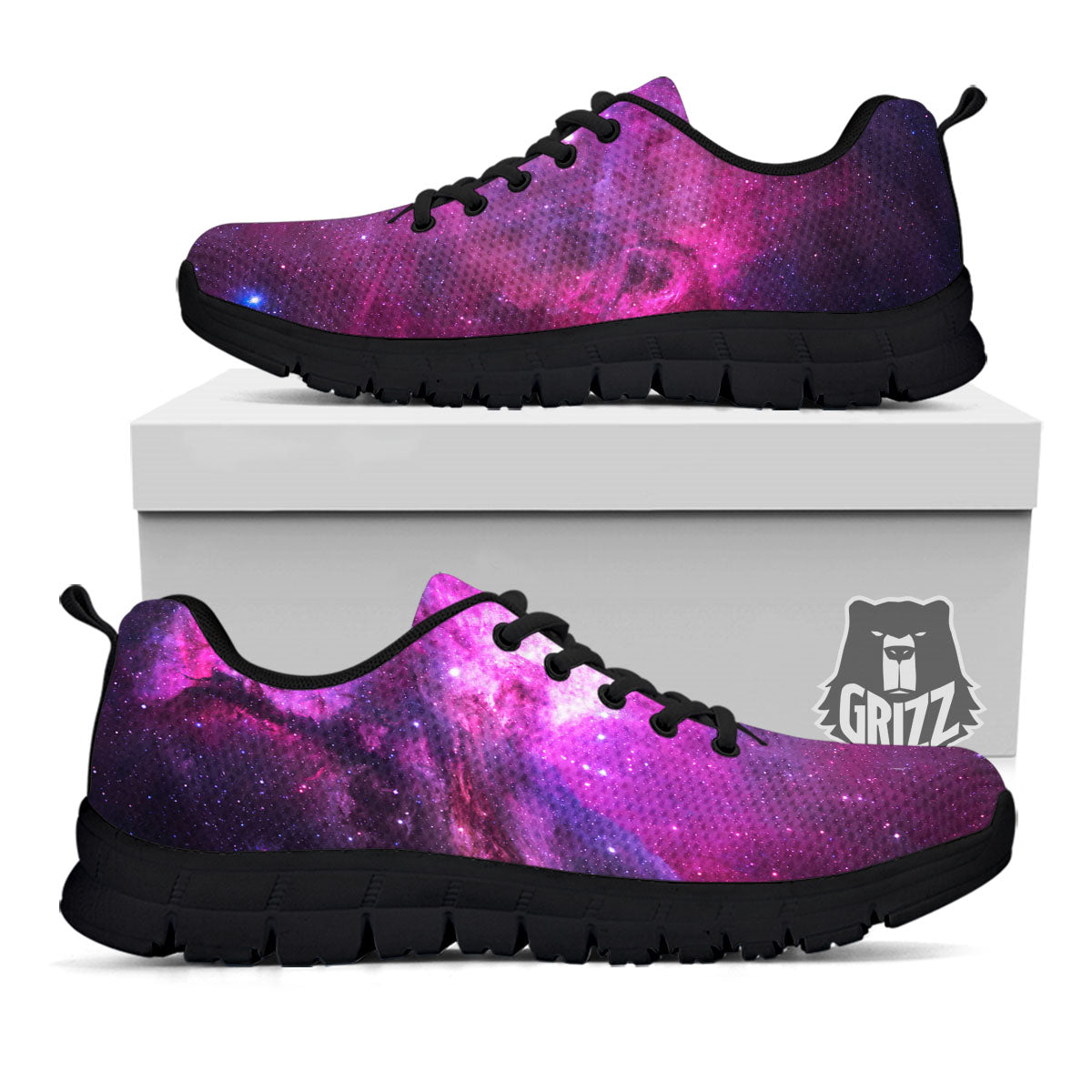 Nebula Galaxy Space Purple Stars Print Black Sneaker-grizzshop