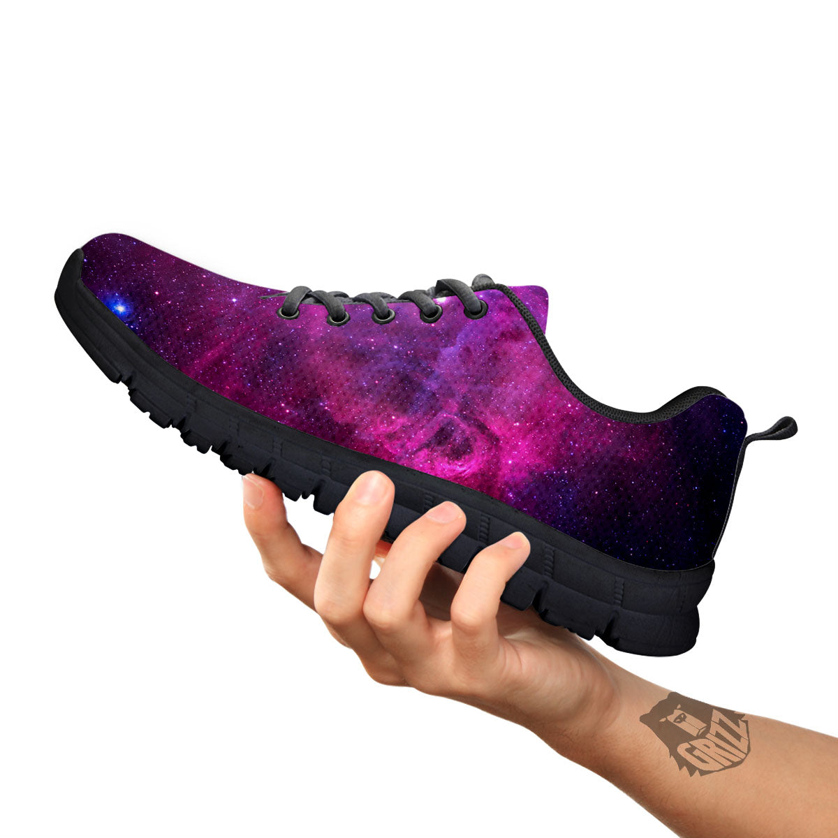 Nebula Galaxy Space Purple Stars Print Black Sneaker-grizzshop