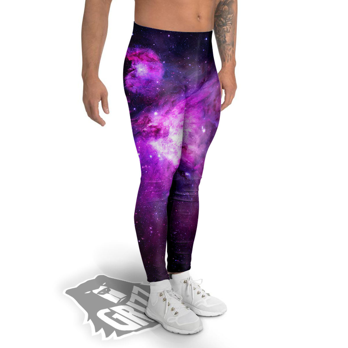 Nebula Galaxy Space Purple Stars Print Men's Leggings-grizzshop