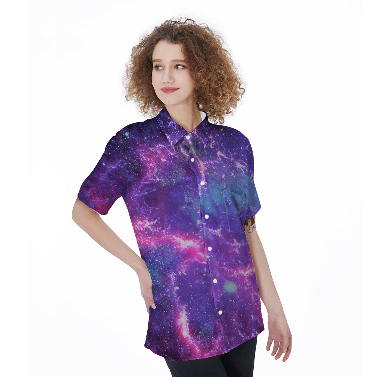 Nebula Galaxy Space Women's Short Sleeve Shirts-grizzshop