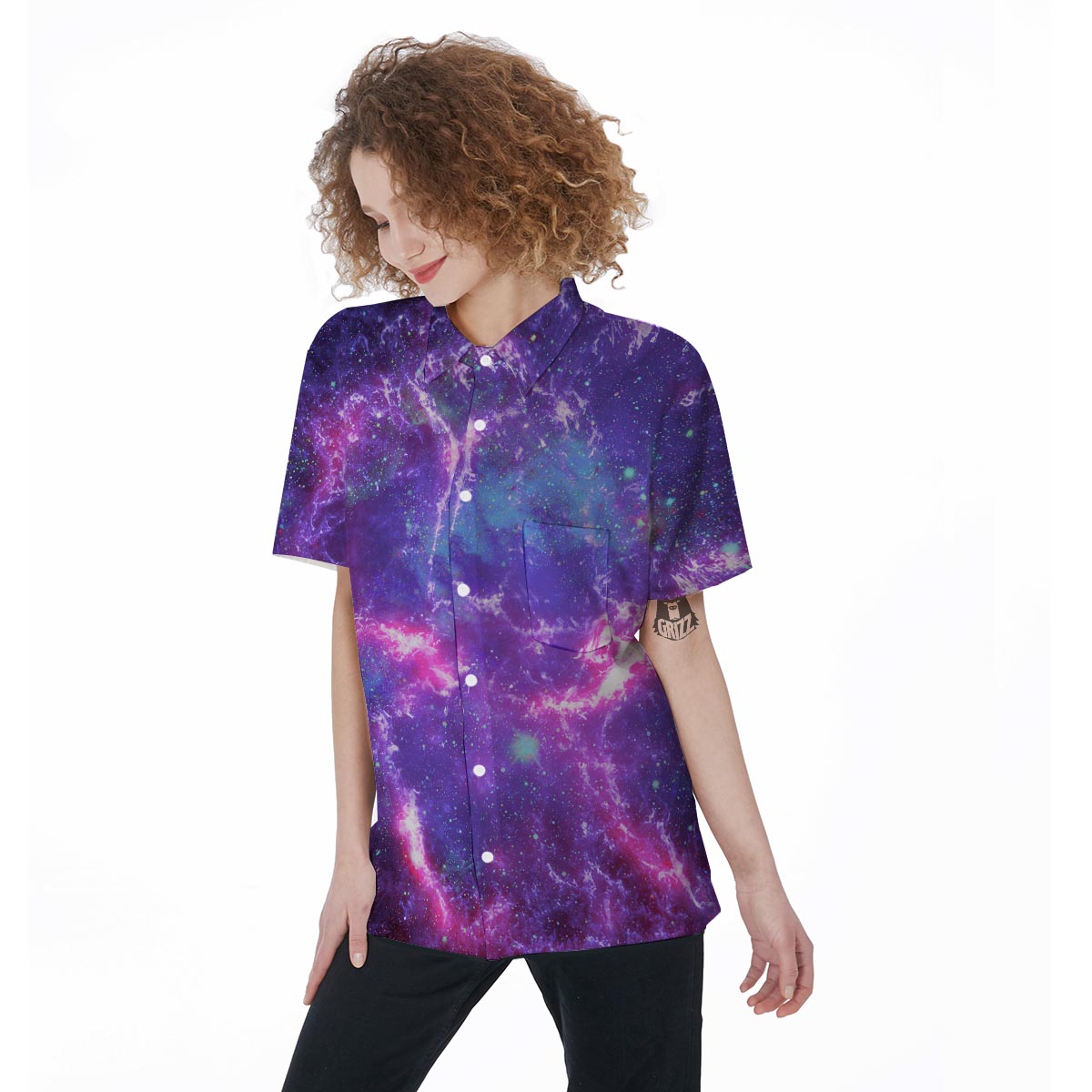 Nebula Galaxy Space Women's Short Sleeve Shirts-grizzshop
