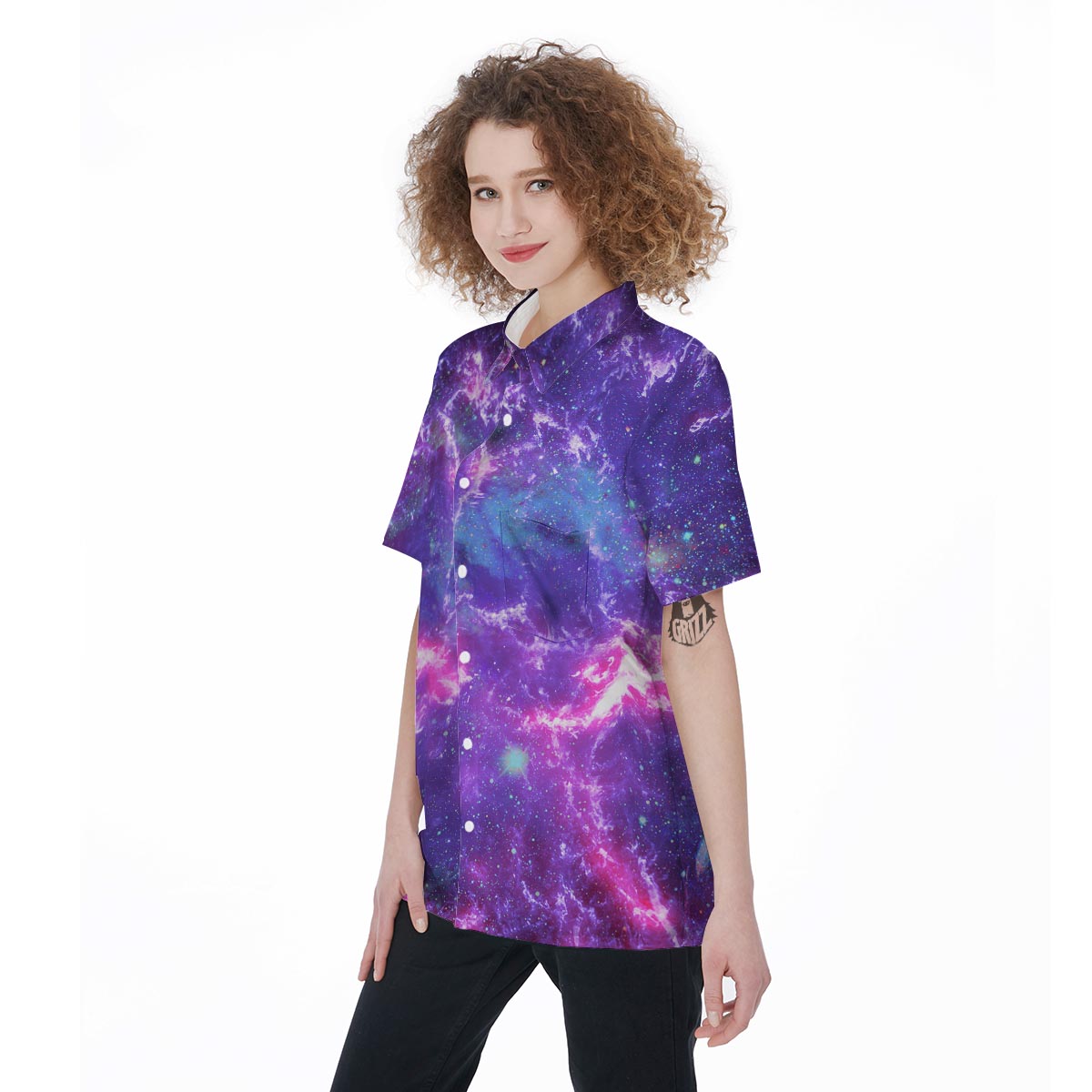 Nebula Galaxy Space Women's Short Sleeve Shirts-grizzshop