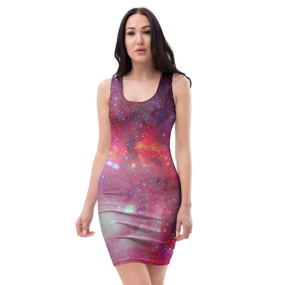Nebula Red Galaxy Space Bodycon Dress-grizzshop