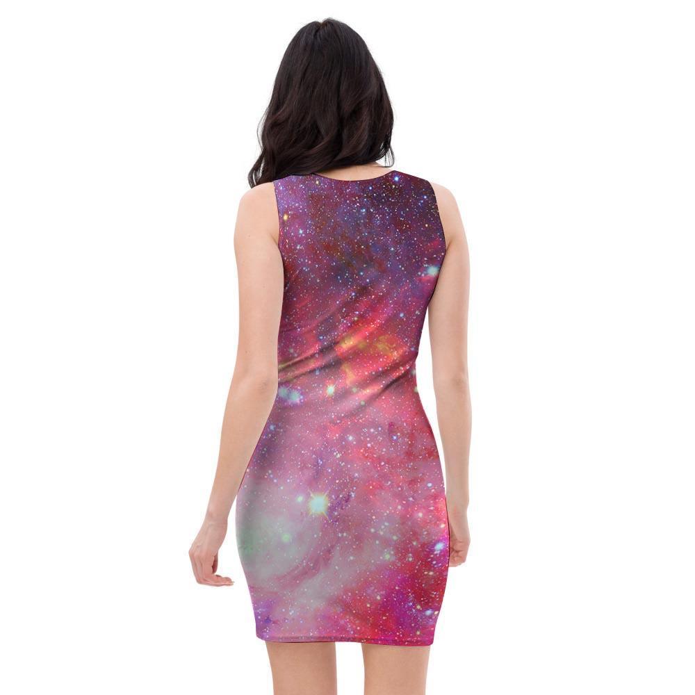 Nebula Red Galaxy Space Bodycon Dress-grizzshop