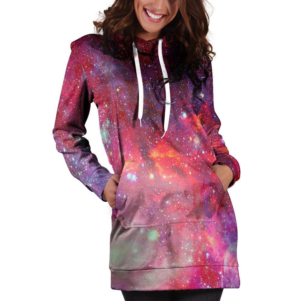 Nebula Red Galaxy Space Hoodie Dress-grizzshop