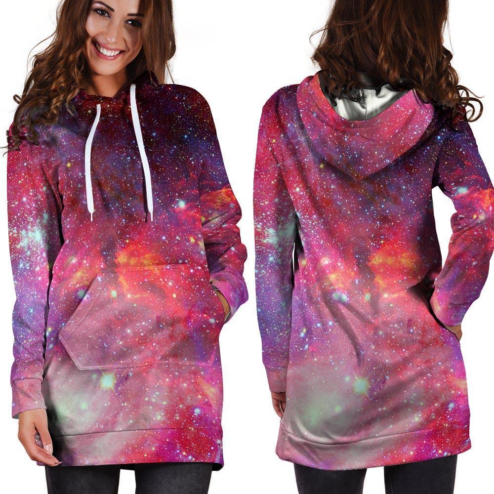 Nebula Red Galaxy Space Hoodie Dress-grizzshop