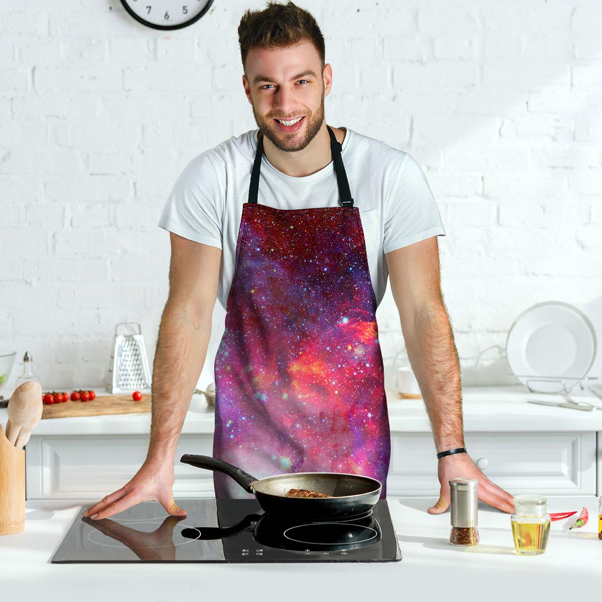 Nebula Red Galaxy Space Men's Apron-grizzshop