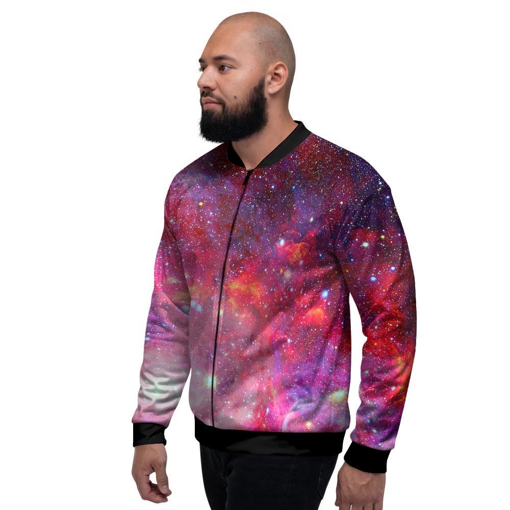 Nebula Red Galaxy Space Men's Bomber Jacket-grizzshop