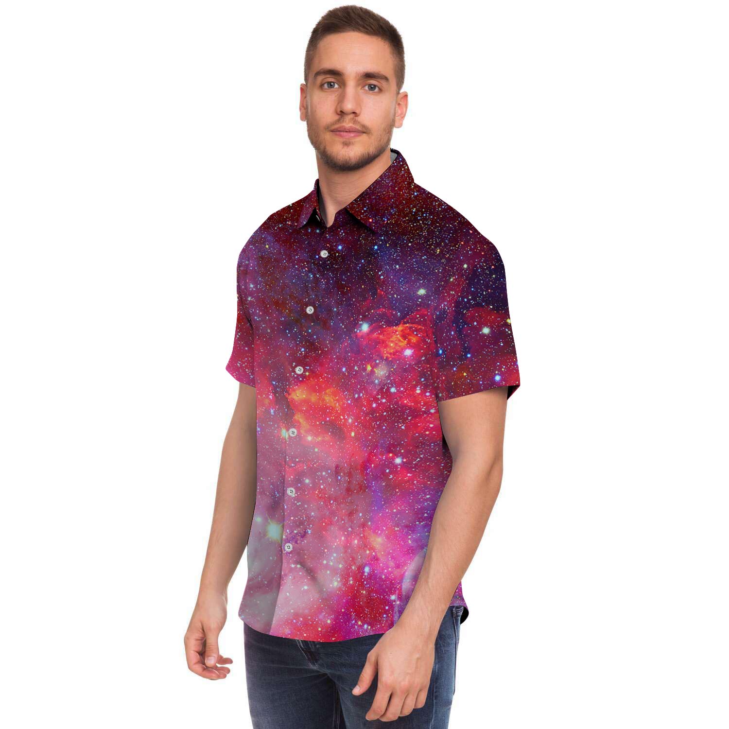 Nebula Red Galaxy Space Men's Short Sleeve Shirt-grizzshop